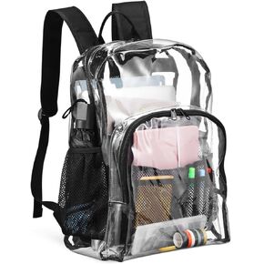 Cabilock Clear Backpack Heavy Duty PVC Transparent Backpack - Clear Book Bag with Multi-pockets for College Workplace Festival Sport Travel (Black)