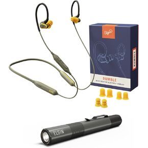 Elgin Rumble Bluetooth Earplug Earbuds & Firebolt LED Flashlight Bundle, OSHA Compliant Noise-Cancelling Wireless Headphones and 100 Lumens Pocket EDC Inspection Pen Light with Magnetic Mount