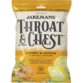 Jakemans Honey and Lemon Throat & Chest Lozenges Cough Drops – Cough, Sore Throat and Seasonal Distress Soothing Relief – Liquid Drop Shape – 30 Lozenges