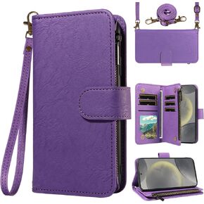 for Samsung Galaxy S24/S25 5G Wallet Phone Case with Crossbody Lanyard Strap Faux Leather Card Holder Slot Stand Kickstand Men Women Flip Cell Cover for S 24 24S 25 25S G5 SM-S931U Black