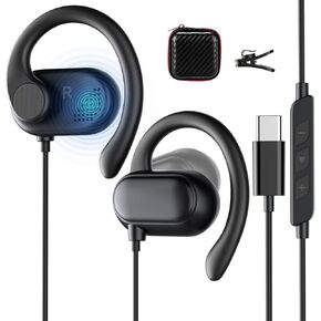 USB C Open Ear Headphones for iPhone 16 iPad 10 11 Samsung S25 Ultra S24 S23 A36,Over Ear Earbuds Wired Type C Sport Headset with Ear Hooks and Mic Open-fit Earphones for iPhone 15 Pro Plus Pixel 9a 8