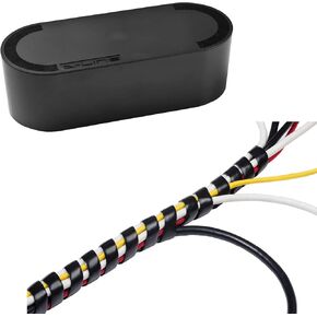 D-Line Cable Management Box (Large) & Cord Spiral Wrap (8.2ft Length) - Black