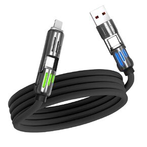 كابل USB C ، 240W 4-in-1 كبل شاحن USB شحن متعدد الشحن مع ضوء التنفس ، COMBO L PORT/TYPE C/USB سلك الشحن السريع لجهاز iPhone Pro Max Samsung Cashing ،
