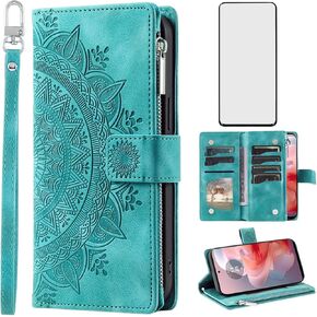 علبة الهاتف لـ Motorola Moto G Power 5G 2024 غطاء محفظة مع شاشة زجاجية مقسمة حزام معصم Mandala Flower Leath in Kuwait