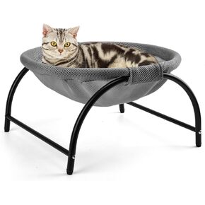 Cat Bed, Cat Hammock, Elevated Cat Bed with Removable Washable Mesh, Free-Standing Breathable Cat Hammock Bed, Stable Detachable Pet Hammocks, Easy Assembly Indoors Outdoors(Gray)