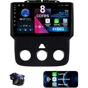 8 Core Car Radio 4+64G for Dodge Ram 1500 2500 3500 2013 2014 2015 2016 2017 2018 Manual AC with Wireless Car-Play Android Auto,9" IPS Car Stereo Upgrade Dash Kit with Backup Camera,AM/FM/RDS/DSP/SWC