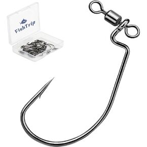 Spin Shot Hooks for Drop Shot Rigs, 20pcs EWG Hook for Bass Fishing with Swivel Saltwater Freshwater Sizes 4, 2, 1, 1/0, 2/0, 3/0, 4/0, 5/0