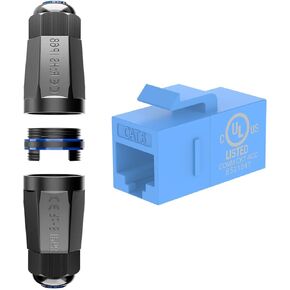 VCE CAT6 Keystone Coupler UL Listed Blue 5 Pack with Blank Waterproof Keystone Coupler Box IP68 5 Pack