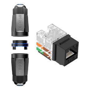 VCELINK RJ45 Cat6 Keystone Jacks UL-Listed Black 10-Pack with Blank Waterproof Keystone Coupler Box IP68 5-Pack