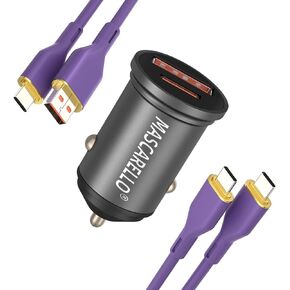 USB C Car Fast Charger Type C USB Fast Charging Charger Starger Lighter Adapter for iPhone 14/13/12 (Charger + USB-C & 2Type-C ، Gray)