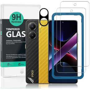 Ibywind Screen Protector For Xiaomi Poco X7 Pro 5G 6.67"(2 Pack),9H Hardness Tempered Glass,With 1Pc Camera Lens Protector,1Pc Back Carbon Fiber Film,Easy to Install