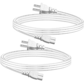 2 Pack 2Prong TV Power Cord 3 ft, AC Power Cord Replacement Compatible w/Samsung Sony Insignia Toshiba Hisense Xbox PS4 PS5, UL Certified Non Polarized Cable(NEMA 1-15P to IEC C7) - White