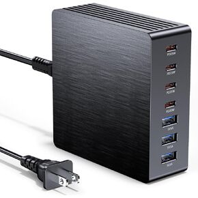 USB C Charger Block, 140W GaN III 7-Port Fast Charging Station for Multiple Devices, PD 3.0 USB Wall Charger Power Strip Charging Hub Travel Adapter Plug for iPad iPhone Samsung Android