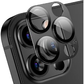 Korecase [2 Pack] for iPhone 12 Pro Max 6.7" Metal Camera Lens Protector Tempered Glass Film, Strong Adhesion, 9H Hardness Scratch Resistant Camera Lens Cover - Black