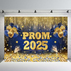 7x5ft Prom 2025 Congrats Grad Backdrop Royal Blue Glitter Graduation Photography Background Class of 2025 Celebration Prom Party Decoration Supplies College Graduation Banner Photo Studio Props