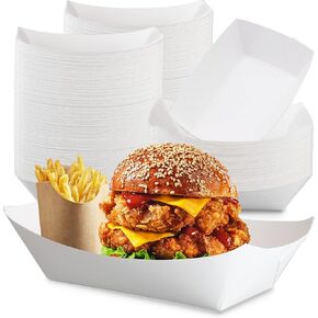 Fit Meal Prep [125 Pack 1 lb Paper Food Trays Heavy Duty Disposable Food Boats, White Nacho Tray for Parties Fairs Picnics Carnivals, Holds Sause Candies Nut Grease Resistant in Kuwait