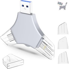 محرك أقراص USB 3.0 فلاش 64 جيجابايت لجهاز iPhone ، 3in1 عصا تخزين حارس مرمى الصور الخارجي للتقاط الصور/الفيديو/البيانات الاحتياطية ، V8.27HIGH