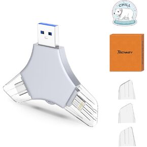 USB 3.0 Flash Drive 64gb for iPhone, 3in1 External Memory Picture Keeper Storage Stick for Photo/Video/Data Saver/Backup, V7.18High Speed Thumb Drives for iPhone/iPad/Android/PC - Lead