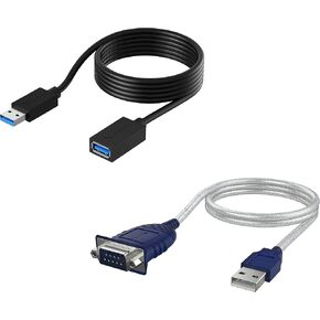 SABRENT USB to Serial (9 Pin) DB 9 RS 232 Converter Cable, Prolific Chipset, HEXNUTS+ USB 3.0 Extension Cable A Male to A Female [White] 6 Feet
