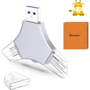 USB 3.0 Flash Drive 64gb for iPhone, 3in1 External Memory Picture Keeper Storage Stick for Photo/Video/Data Saver/Backup, V9.95High Speed Thumb Drives for iPhone/iPad/Android/PC - Deep Stone Ink Gray