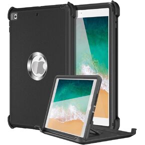 حالة لجيل iPad 9/8/7-iPad 10.2 بوصة 2021/2020/2019 [حامي الشاشة المدمجة] حماية متعددة المقاومة للصف العسكري الثقيل مع حامل ، أسود