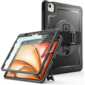 Ambison Case for iPad Air 13 inch 2024,Full-Body Protective Rugged iPad Air 13 inch Case(M2,6th Generation)-Screen Protector,360° Rotating Sturdy Stand, Adjustable Handle Strap,Pencil Holder,Black