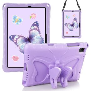 for Samsung Galaxy Tab A9 Plus Case Kids Girls Galaxy Tab Purple Butterfly Case with 90 Degree Butterfly Kickstand Shoulder Strap Shockproof Cover for Samsung A9 Plus Tablet Cover 11 inch 2023