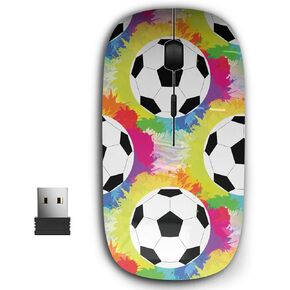 2.4G Ergonomic Portable USB Wireless Mouse for PC, Laptop, Computer, Notebook with Nano Receiver (White Soccer Balls)
