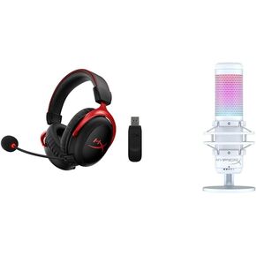 HyperX Cloud II Wireless - Gaming Headset for PC & QuadCast S – RGB USB Condenser Microphone for PC, PS5, Mac, Anti-Vibration Shock Mount, 4 Polar Patterns – White