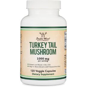 Turkey Tail Mushroom Supplement (120 Capsules - 2 Month Supply) (Coriolus Versicolor) Comprehensive Immune System Support, Non-GMO, Gluten Free, Grown and Manufactured in The USA by Double Wood