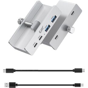 EJAY 4Ports 10Gbps USB-C HUB USB3.2 Clamp USB HUB Splitter,Mountable USB-C Adapter with Data & Power Cable for iMac 2021 and later-10Gbps (BJ-2A2C-BK) (Black)