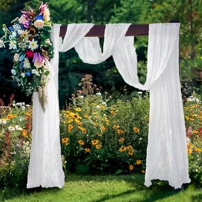 Sheer Wedding Arch Draping Fabric - 18ft Draping Window Curtain Scarf Ceiling Drapes Valance Curtains Arch Scarf White Backdrop Tulle Ceremony Decor Cheesecloth Table Runner Gauze Boho Tablecloth Xmas