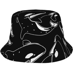 حوت Orca Killer Black Bucket Hat Hate Fisherman Cap قابلة للطي قبعة شمس ، لرحلات الشاطئ في التخييم في الصيد المشي لمسافات طويلة