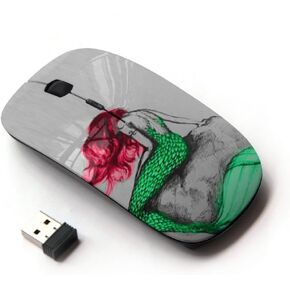 [ Optical 2.4G Wireless Mouse ] Mermaid Green Red Hair Tail Ocean Fairy Tale