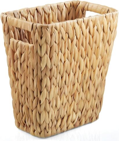 2 Gallon Wicker Trash Can, Woven Water Hyacinth Wicker Waste Basket for Bathroom, Small Trash Can for Bedroom, Round Garbage Can for Boho Decor Bedroom Bathroom in Saudi Arabia