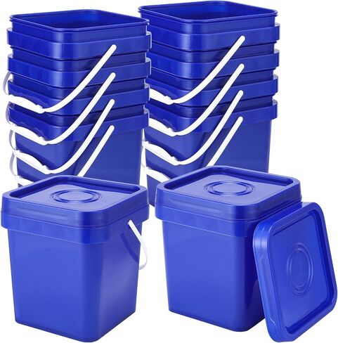 Suzile 10 Pcs 1 Gallon Square Bucket with Lid Food Grade Plastic Bucket 4.5L Utility Industrial Pail with Handle Container for Food Oil Tub Water Fishing Paint House Cleaning Car Washing in Kuwait