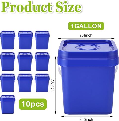 Suzile 10 Pcs 1 Gallon Square Bucket with Lid Food Grade Plastic Bucket 4.5L Utility Industrial Pail with Handle Container for Food Oil Tub Water Fishing Paint House Cleaning Car Washing in Kuwait