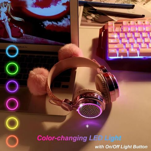 سماعات الأطفال اللاسلكية Bluetooth 5.3 مصابيح LED ملونة الزائد-الأذن 85 ديسيبل حجم سماعات الفتيات المحدودة للأطفال/المراهقين/الهدايا/المدرسة/الجهاز اللوحي (الأرجواني) in Kuwait