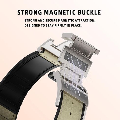Magnetic Leather Band Compatible with Apple Watch Ultra, SE & Series 10-1 (49mm/46mm/45mm/44mm/42mm/41mm/40mm/38mm), Soft Silicone & Leather Patchwork Strap for Men & Women in Saudi Arabia
