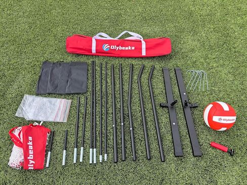 شبكة كرة طائرة، شبكة تدريب للكرة الطائرة بطول 12 قدمًا مع كرة طائرة من البولي يوريثان، شبكة تدريب قائمة بذاتها بـ 5 ارتفاعات قابلة للتعديل ومستقرة للغاية للفناء الخلفي في الهواء الطلق مع حقيبة رمل وأوتاد وحقيبة حمل in Kuwait