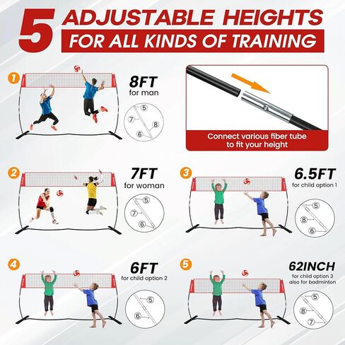 شبكة كرة طائرة، شبكة تدريب للكرة الطائرة بطول 12 قدمًا مع كرة طائرة من البولي يوريثان، شبكة تدريب قائمة بذاتها بـ 5 ارتفاعات قابلة للتعديل ومستقرة للغاية للفناء الخلفي في الهواء الطلق مع حقيبة رمل وأوتاد وحقيبة حمل in Kuwait