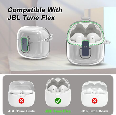 بالنسبة إلى غطاء علبة JBL Tune Flex ، حالة سماعات أذن واقية من PC Clear Clear ، متوافقة فقط مع JBL Tune Flex ، علبة سماعات الرأس مع مجموعة ملحقات Carabiner （Clear Purple） in Kuwait