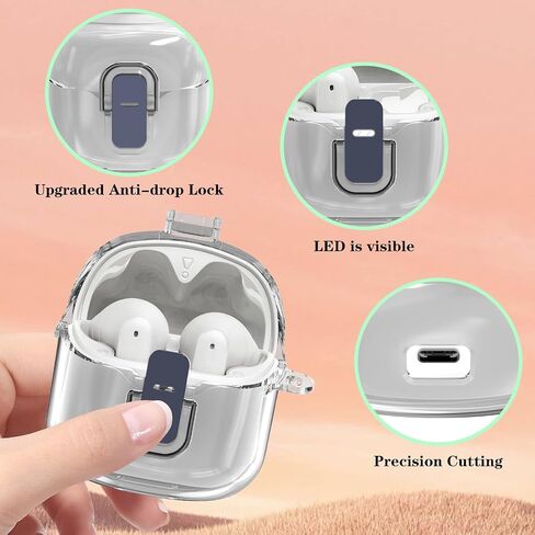 بالنسبة إلى غطاء علبة JBL Tune Flex ، حالة سماعات أذن واقية من PC Clear Clear ، متوافقة فقط مع JBL Tune Flex ، علبة سماعات الرأس مع مجموعة ملحقات Carabiner （Clear Purple） in Kuwait