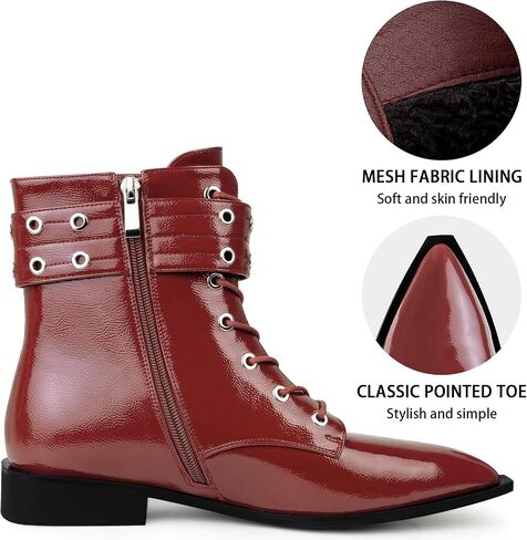 Women's Metal Eyelets Buckle Straps Ankle Booties,Pointed Toe Side Zipper Chunky Low Heel Gothic chelsea boots Combat Motorcycle Shoes in Saudi Arabia