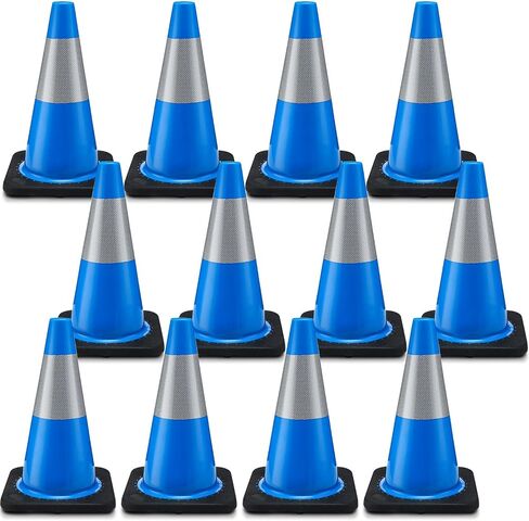 6 Pcs Traffic Safety Cones Plastic PVC Traffic Cones with Black Base and Reflective Collars Driving Cones for Street Hazards, Training, Road Construction, Parking Lot (Blue,18 Inch) in Kuwait