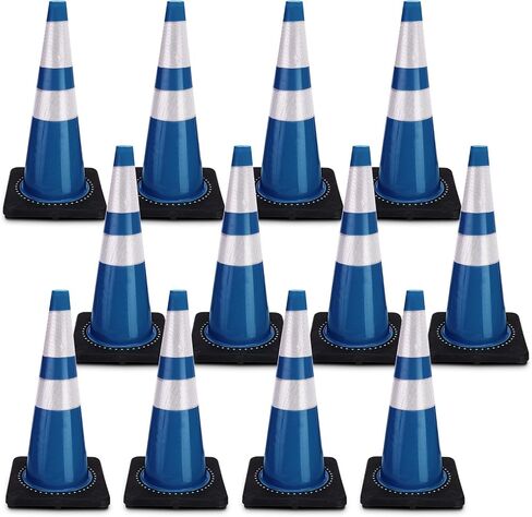 6 Pcs Traffic Safety Cones Plastic PVC Traffic Cones with Black Base and Reflective Collars Driving Cones for Street Hazards, Training, Road Construction, Parking Lot (Blue,18 Inch) in Kuwait