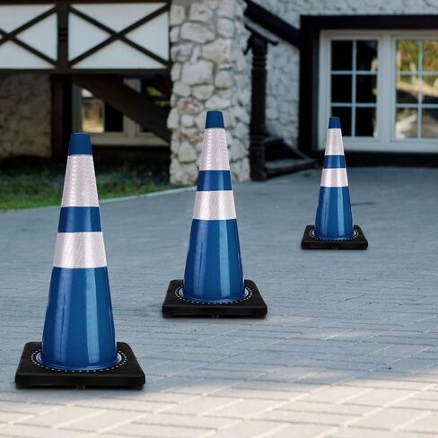 6 Pcs Traffic Safety Cones Plastic PVC Traffic Cones with Black Base and Reflective Collars Driving Cones for Street Hazards, Training, Road Construction, Parking Lot (Blue,18 Inch) in Kuwait
