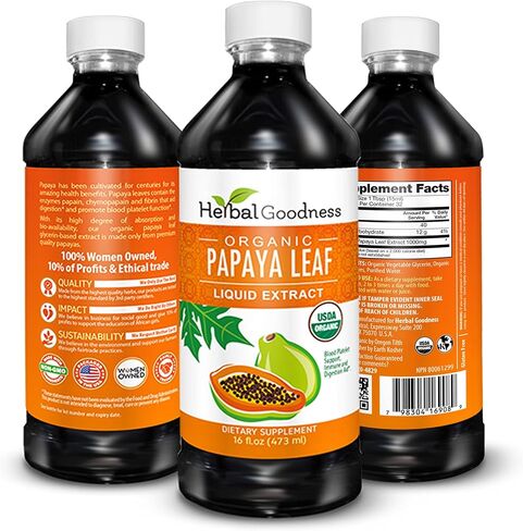 Papaya Leaf Extract Platelet Support - 15X Blood Platelet Boost, Bone Marrow & Spleen Support, Immune & Gut Health, Digestive Enzyme - Organic Kosher 16 oz Liquid Extract - Herbal Goodness in Saudi Arabia