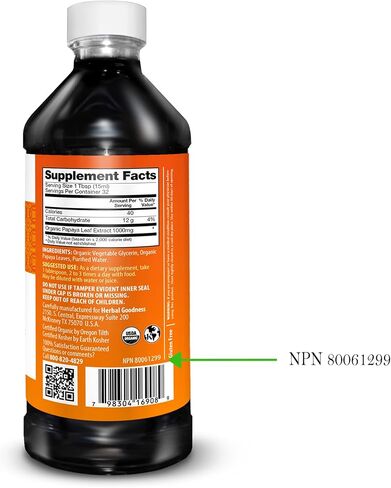 Papaya Leaf Extract Platelet Support - 15X Blood Platelet Boost, Bone Marrow & Spleen Support, Immune & Gut Health, Digestive Enzyme - Organic Kosher 16 oz Liquid Extract - Herbal Goodness in Saudi Arabia