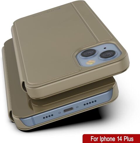 Punkcase for iPhone 14 Plus Reflector Case Protective Flip Cover W/Scratch Resistant Semi-Translucent Mirror Front & Non-Slip PU Leather Back for iPhone 14+ Plus (6.7") (2022) (Gold) in Saudi Arabia